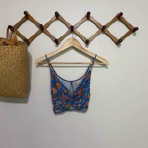 Anthropologie Blue and Orange Embellished Crop Camisole